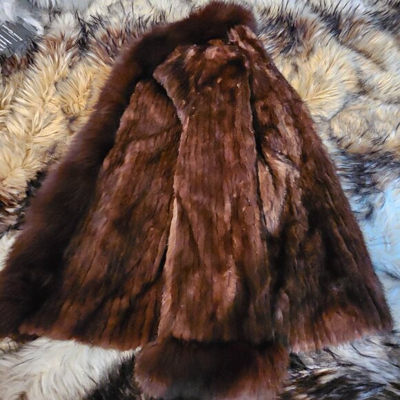 Real Genuine Vintage S Chestnut Mink Matching Dyed Fox Fur Trim Soft Supple - Picture 6 of 9